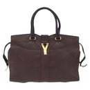 Saint Laurent Cavas Chic Hand Bag Leather Dark Brown Gold Auth ka7057-2