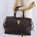 Saint Laurent Cavas Chic Hand Bag Leather Dark Brown Gold Auth ka7057-25