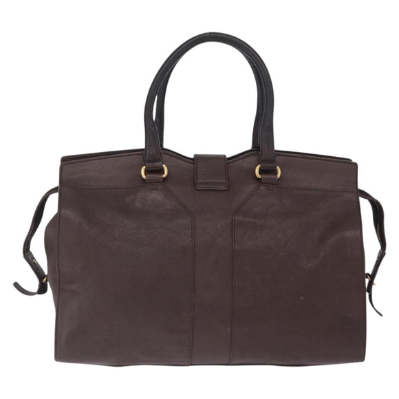Saint Laurent Cavas Chic Hand Bag Leather Dark Brown Gold Auth ka7057