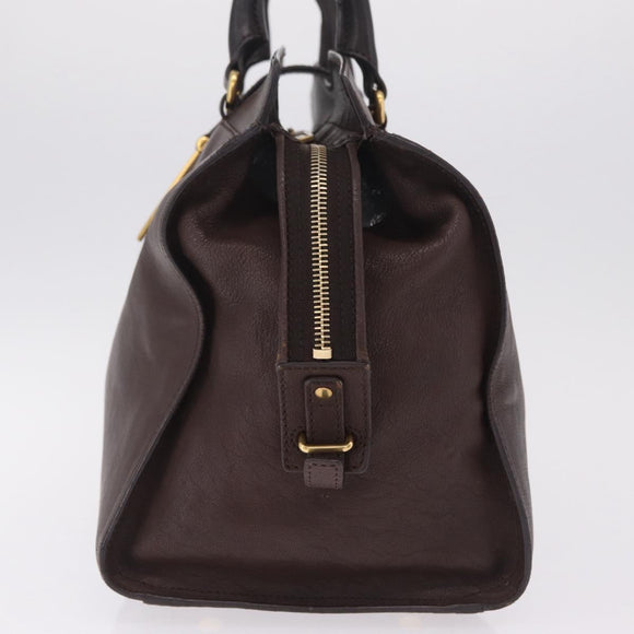 Saint Laurent Cavas Chic Hand Bag Leather Dark Brown Gold Auth ka7057