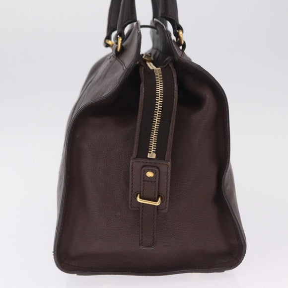 Saint Laurent Cavas Chic Hand Bag Leather Dark Brown Gold Auth ka7057