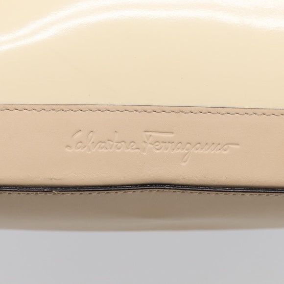Salvatore Ferragamo Tote Bag Patent Leather Ivory Silver Auth ka7058