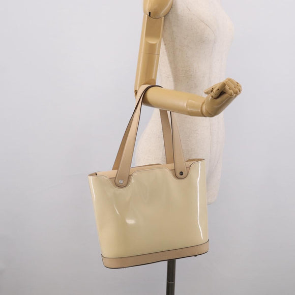 Salvatore Ferragamo Tote Bag Patent Leather Ivory Silver Auth ka7058