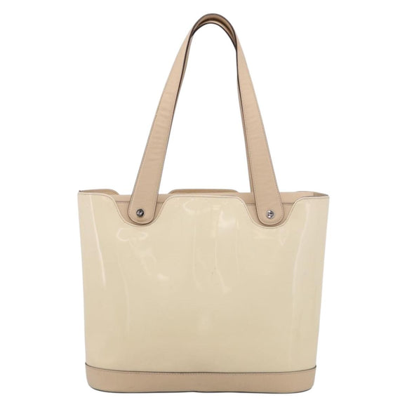 Salvatore Ferragamo Tote Bag Patent Leather Ivory Silver Auth ka7058