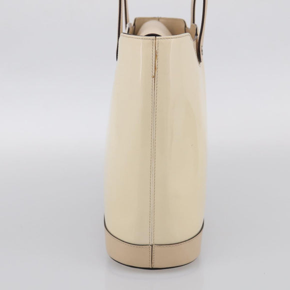 Salvatore Ferragamo Tote Bag Patent Leather Ivory Silver Auth ka7058