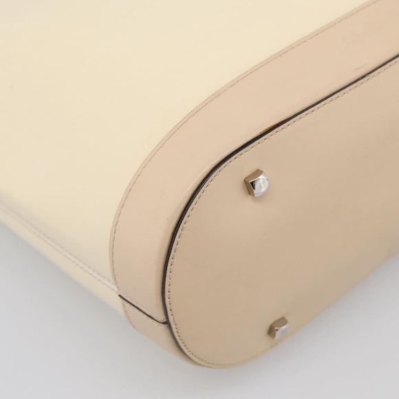 Salvatore Ferragamo Tote Bag Patent Leather Ivory Silver Auth ka7058