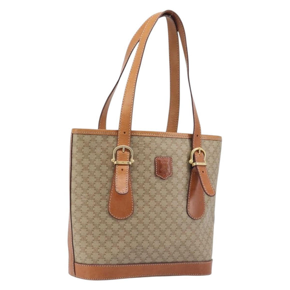 CELINE Macadam Canvas Tote Bag PVC Beige Gold Auth ka7059