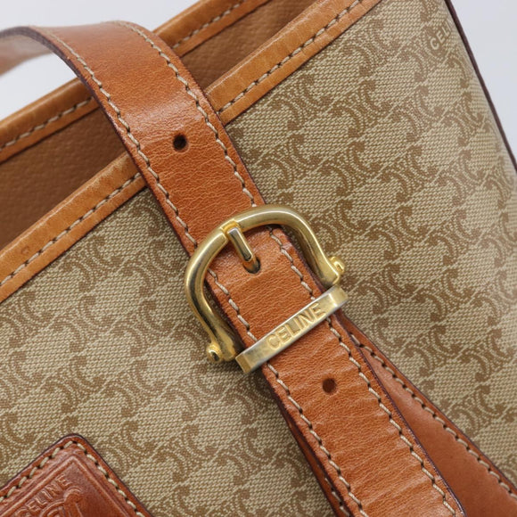 CELINE Macadam Canvas Tote Bag PVC Beige Gold Auth ka7059