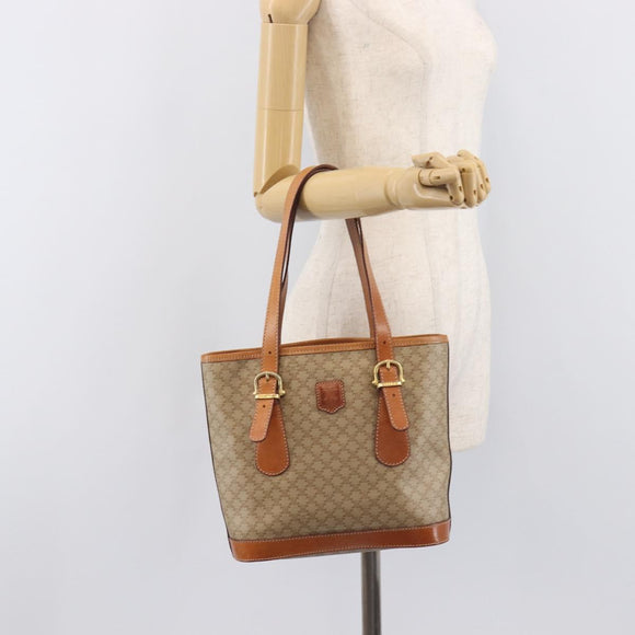 CELINE Macadam Canvas Tote Bag PVC Beige Gold Auth ka7059