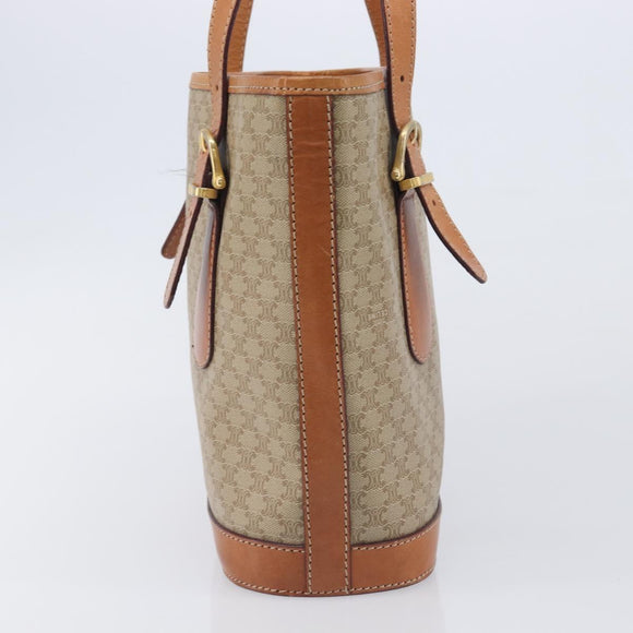 CELINE Macadam Canvas Tote Bag PVC Beige Gold Auth ka7059