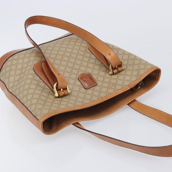 CELINE Macadam Canvas Tote Bag PVC Beige Gold Auth ka7059
