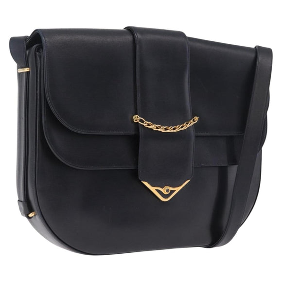 Cartier Shoulder Bag Leather Black Gold Auth ka7060A