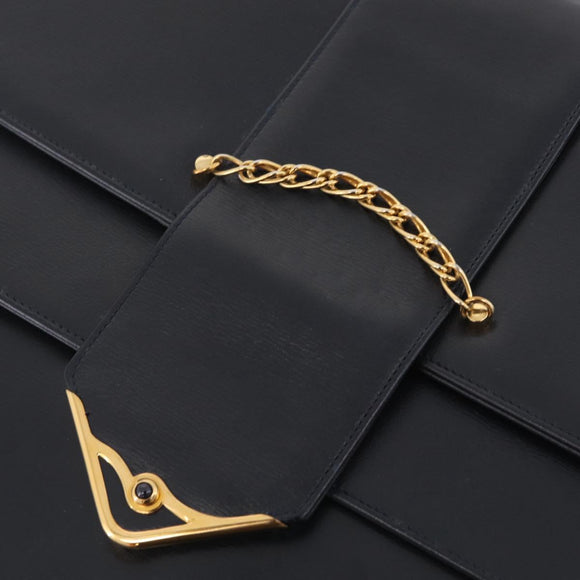 Cartier Shoulder Bag Leather Black Gold Auth ka7060A