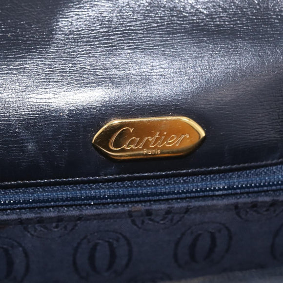 Cartier Shoulder Bag Leather Black Gold Auth ka7060A