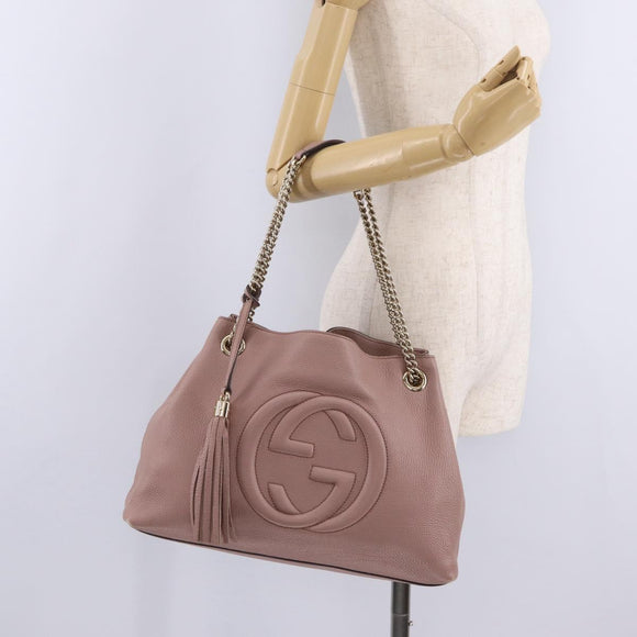 GUCCI Chain Soho Shoulder Bag Leather Pink Gold 308982 Auth ka7062