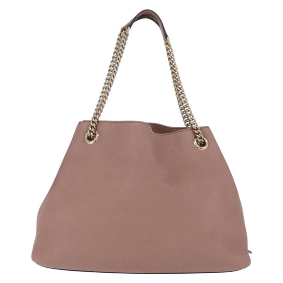 GUCCI Chain Soho Shoulder Bag Leather Pink Gold 308982 Auth ka7062