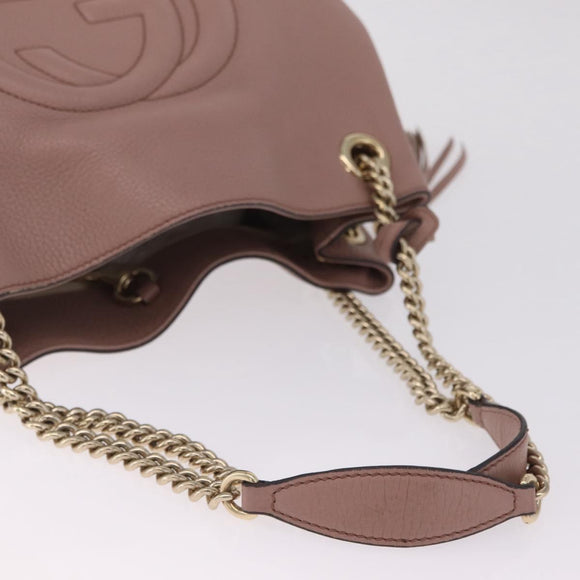 GUCCI Chain Soho Shoulder Bag Leather Pink Gold 308982 Auth ka7062