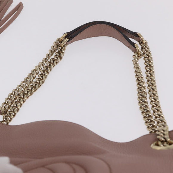 GUCCI Chain Soho Shoulder Bag Leather Pink Gold 308982 Auth ka7062