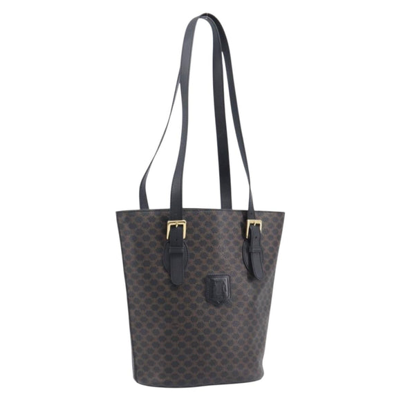 CELINE Macadam Canvas Shoulder Bag PVC Leather Black Gold Auth ka7063V