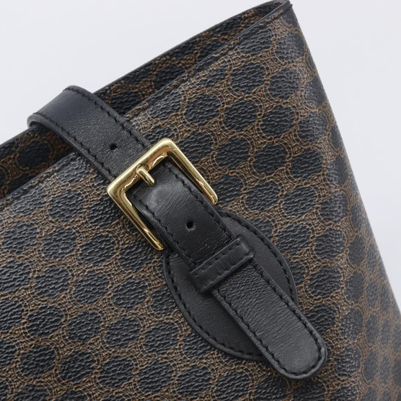 CELINE Macadam Canvas Shoulder Bag PVC Leather Black Gold Auth ka7063V