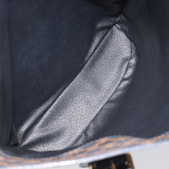 CELINE Macadam Canvas Shoulder Bag PVC Leather Black Gold Auth ka7063V