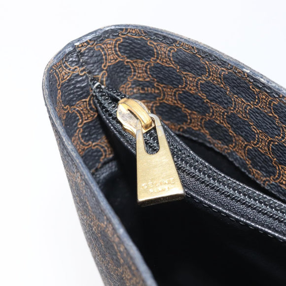 CELINE Macadam Canvas Shoulder Bag PVC Leather Black Gold Auth ka7063V