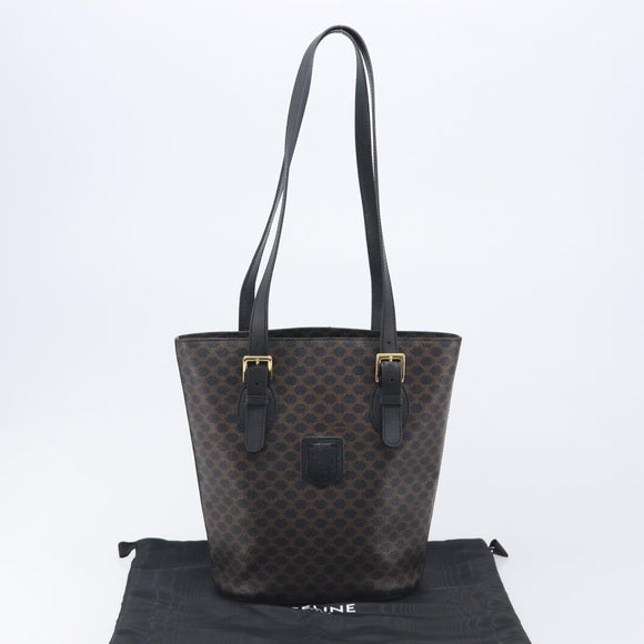 CELINE Macadam Canvas Shoulder Bag PVC Leather Black Gold Auth ka7063V
