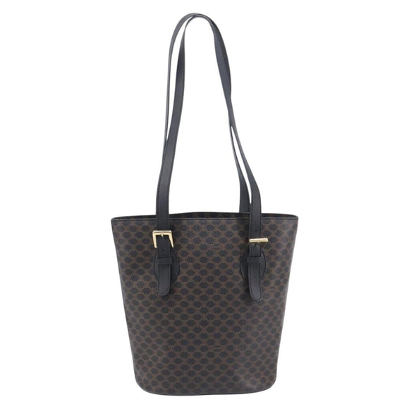 CELINE Macadam Canvas Shoulder Bag PVC Leather Black Gold Auth ka7063V