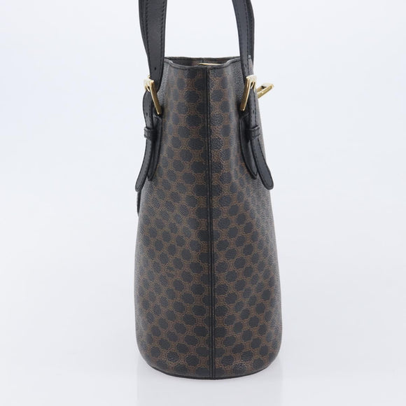 CELINE Macadam Canvas Shoulder Bag PVC Leather Black Gold Auth ka7063V