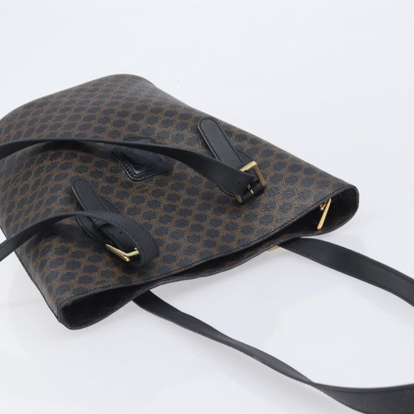 CELINE Macadam Canvas Shoulder Bag PVC Leather Black Gold Auth ka7063V