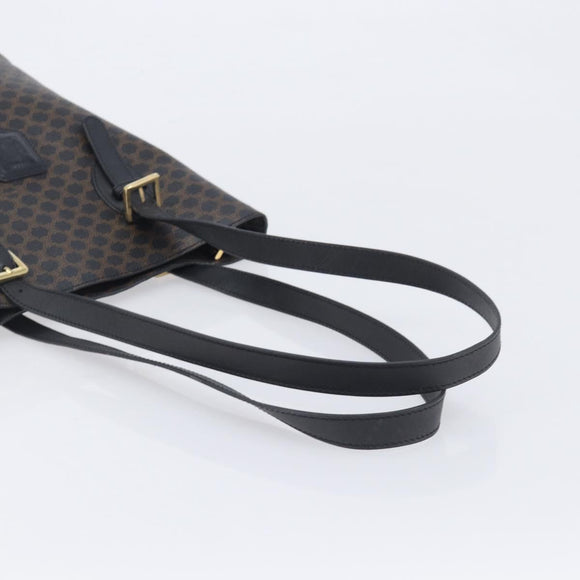 CELINE Macadam Canvas Shoulder Bag PVC Leather Black Gold Auth ka7063V