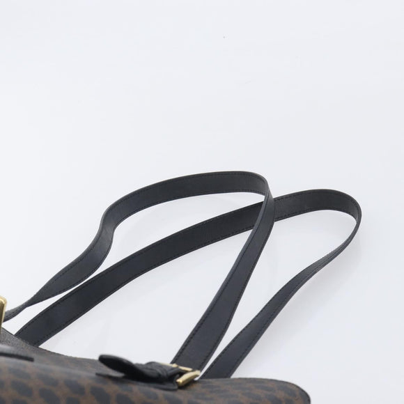 CELINE Macadam Canvas Shoulder Bag PVC Leather Black Gold Auth ka7063V