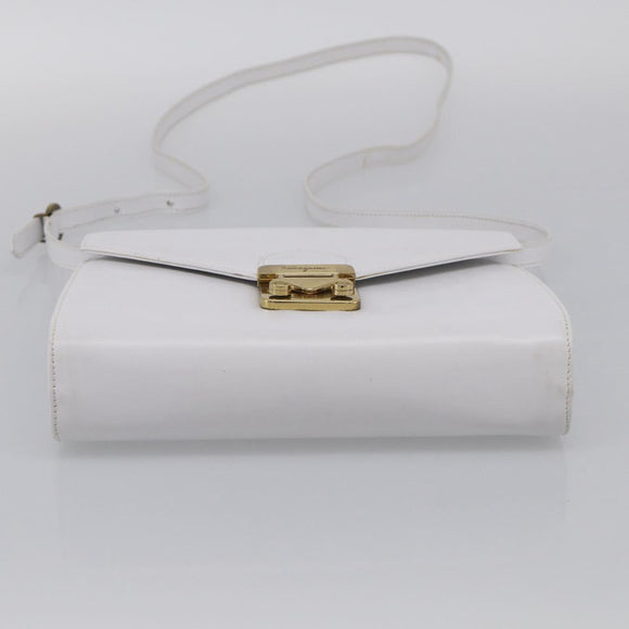 Salvatore Ferragamo Shoulder Bag Leather White Gold Auth ka7065