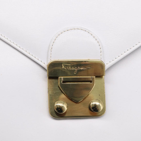 Salvatore Ferragamo Shoulder Bag Leather White Gold Auth ka7065