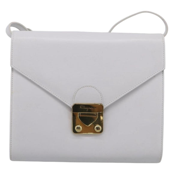 Salvatore Ferragamo Shoulder Bag Leather White Gold Auth ka7065