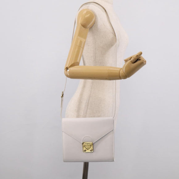 Salvatore Ferragamo Shoulder Bag Leather White Gold Auth ka7065