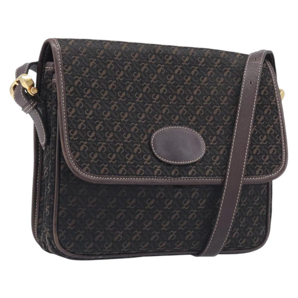 LOEWE Shoulder Bag Canvas Dark Brown Gold Auth ka7066