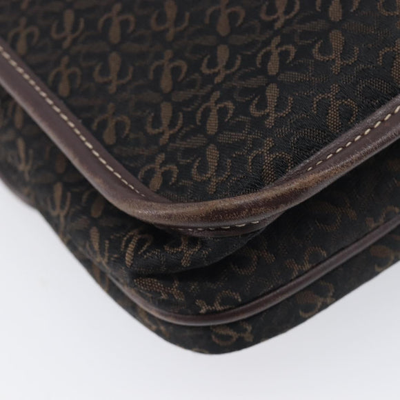 LOEWE Shoulder Bag Canvas Dark Brown Gold Auth ka7066