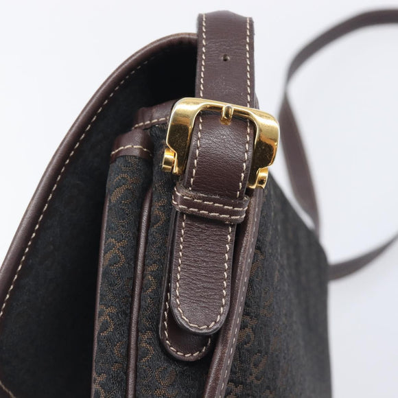 LOEWE Shoulder Bag Canvas Dark Brown Gold Auth ka7066