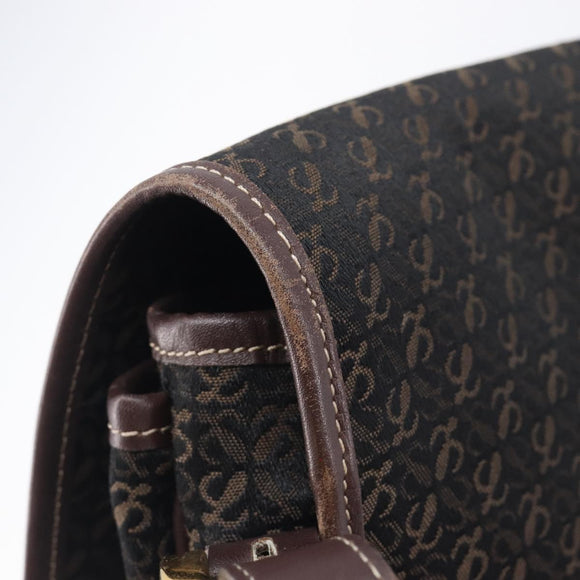 LOEWE Shoulder Bag Canvas Dark Brown Gold Auth ka7066