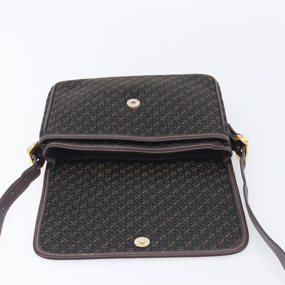 LOEWE Shoulder Bag Canvas Dark Brown Gold Auth ka7066