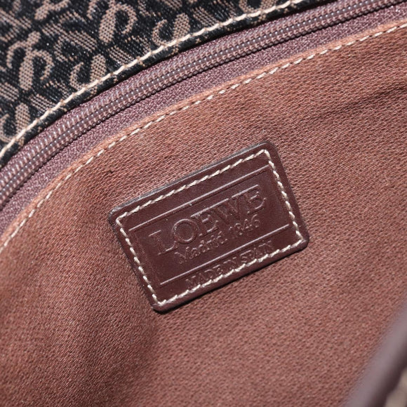 LOEWE Shoulder Bag Canvas Dark Brown Gold Auth ka7066
