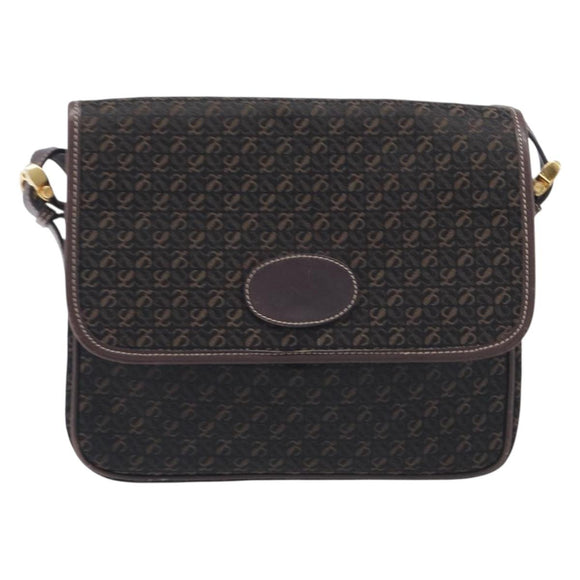 LOEWE Shoulder Bag Canvas Dark Brown Gold Auth ka7066