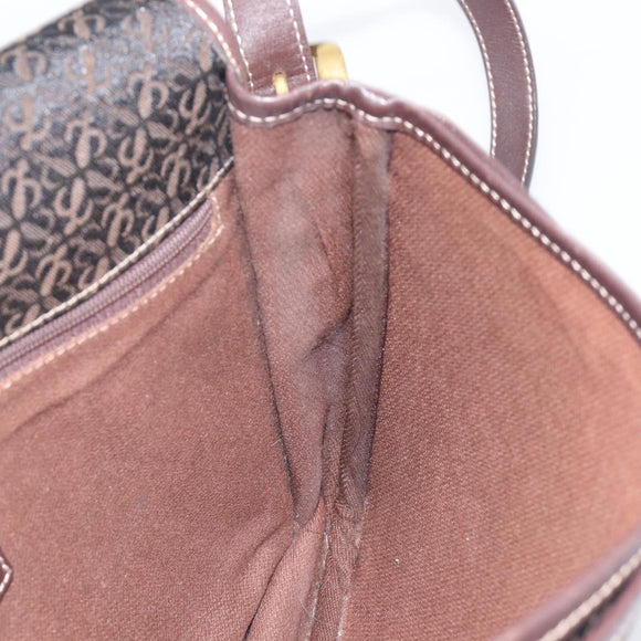 LOEWE Shoulder Bag Canvas Dark Brown Gold Auth ka7066