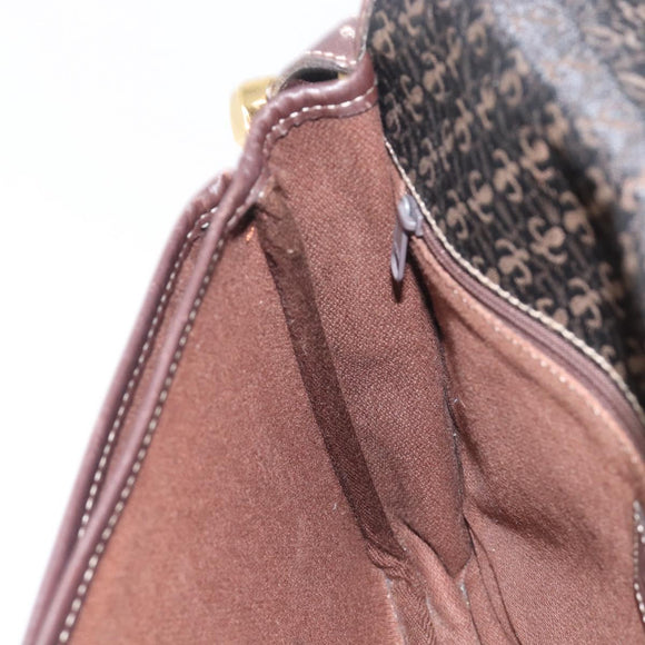 LOEWE Shoulder Bag Canvas Dark Brown Gold Auth ka7066