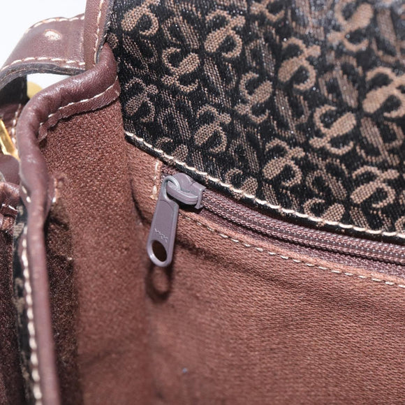 LOEWE Shoulder Bag Canvas Dark Brown Gold Auth ka7066