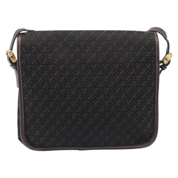 LOEWE Shoulder Bag Canvas Dark Brown Gold Auth ka7066