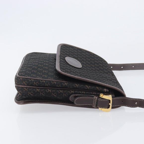 LOEWE Shoulder Bag Canvas Dark Brown Gold Auth ka7066