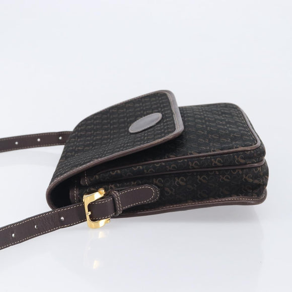 LOEWE Shoulder Bag Canvas Dark Brown Gold Auth ka7066