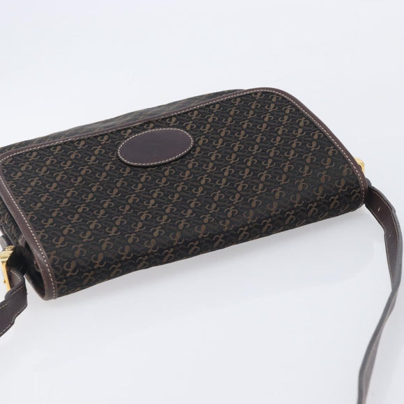 LOEWE Shoulder Bag Canvas Dark Brown Gold Auth ka7066